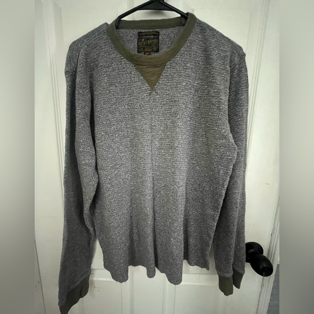 Lucky Brand Men’s Heathered Gray Green Textured Knit Sweater - Size Medium